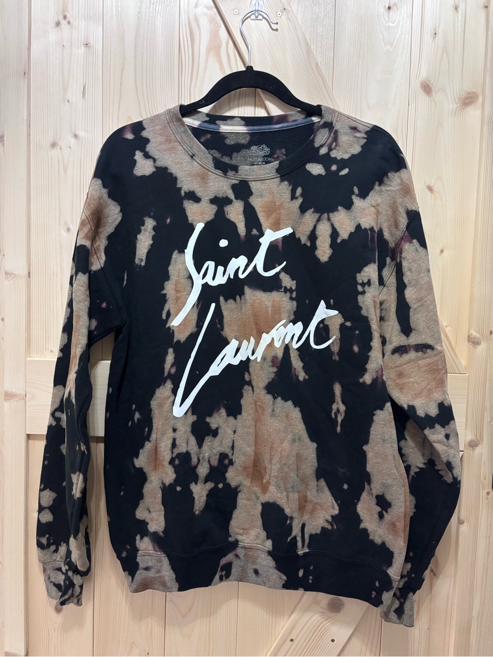 Fruit of the Loom Black and Brown Tie-Dye Crewneck Sweatshirt-Saint Laurent